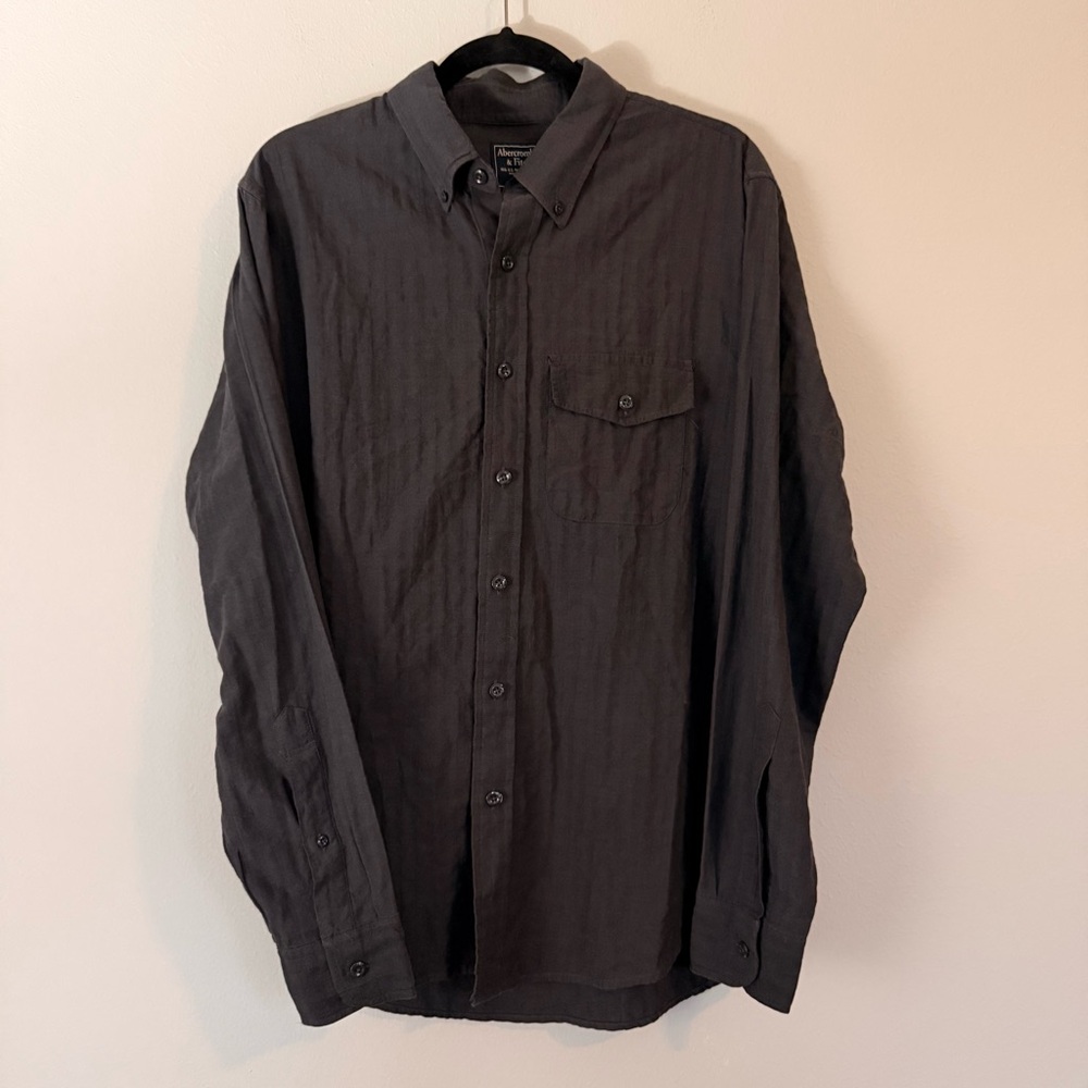 Abercrombie & Fitch Charcoal Gray/Black Casual Button-Down Shirt